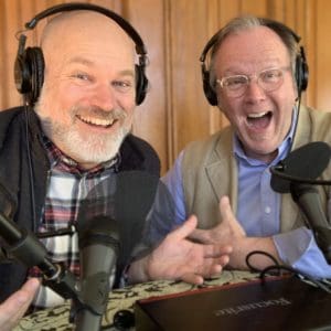 Kurt Nelson and Tim Houlihan, hosts of Behavioral Grooves Podcast are happy behind the microphones